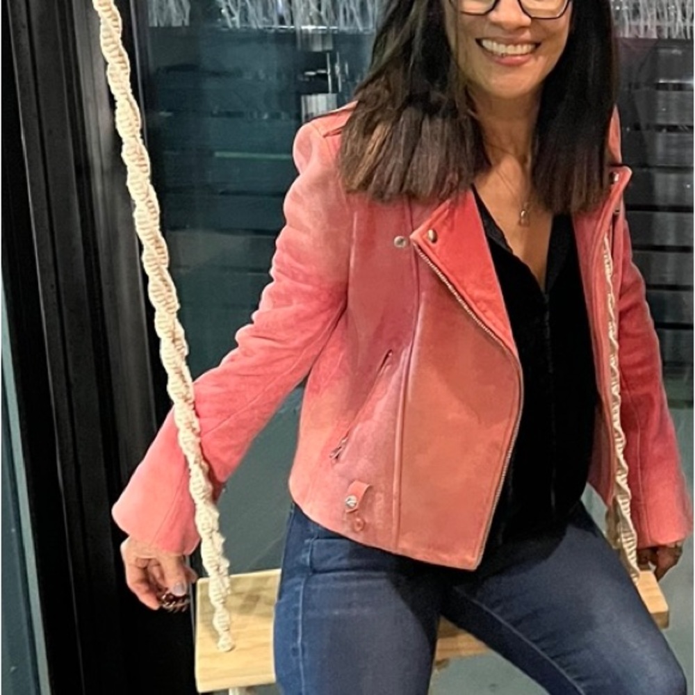 IRO leather jacket , moto biker (Leah 17w)Rose Pink in color size 4 ,mint condi